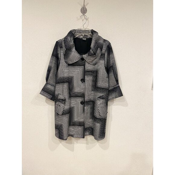 Damee Jacket Womens Large Geometric Pattern 3/4 Sleeve Textured Pockets - Picture 1 of 5